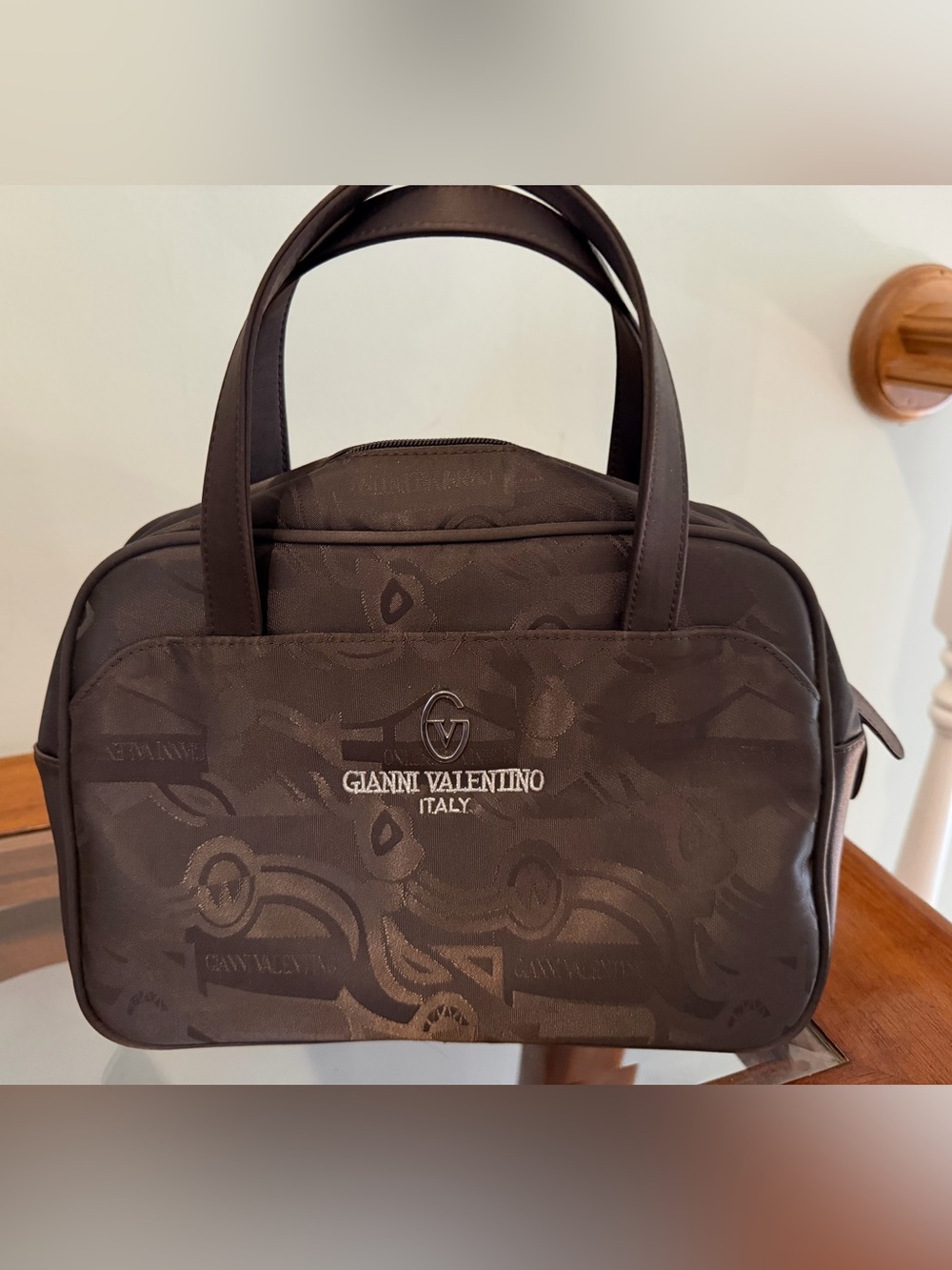 Gianni Valentino Italy Vintage Brown Jacquard Satchel Handbag 11” EUC